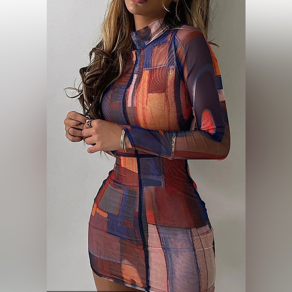 Multi-color mesh mini dress